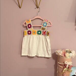 Zara Kids White Top with Colorful Crochet Straps